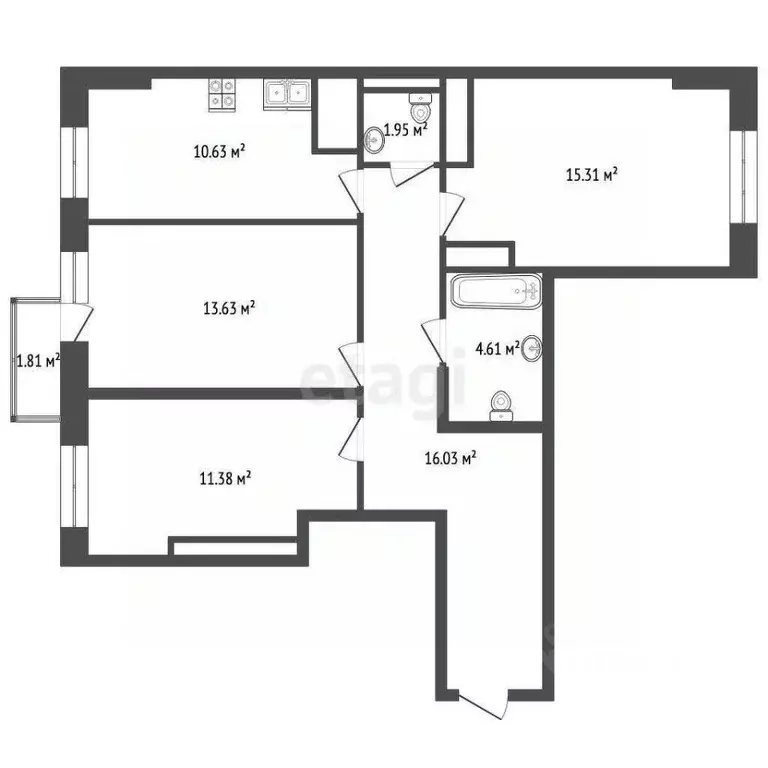 3-к кв. Ростовская область, Ростов-на-Дону просп. Ленина, 46/2 (73.6 ... - Фото 2