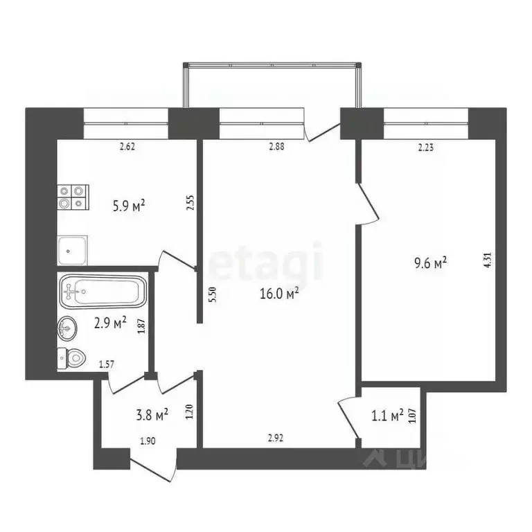 2-к кв. Кемеровская область, Юрга Московская ул., 36 (39.3 м) - Фото 2
