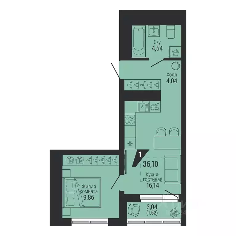 1-к кв. Свердловская область, Екатеринбург ул. Красных Командиров, 80 ... - Фото 2