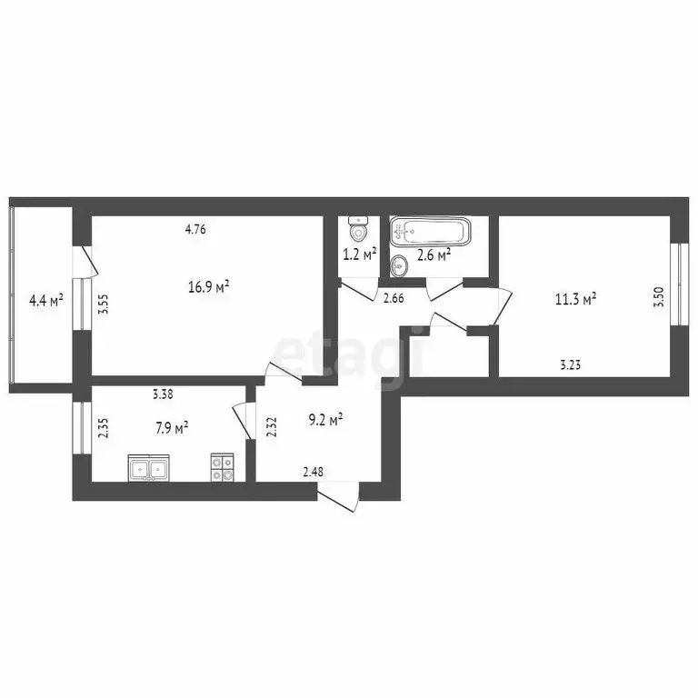 2-комнатная квартира: Ишим, улица Одоевского, 46 (47.9 м) - Фото 0