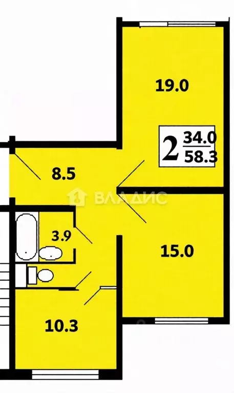 2-к кв. Москва ул. Марьинский Парк, 5К3 (58.3 м) - Фото 2
