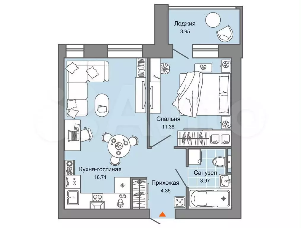 1-к. квартира, 40 м, 2/5 эт. - Фото 0
