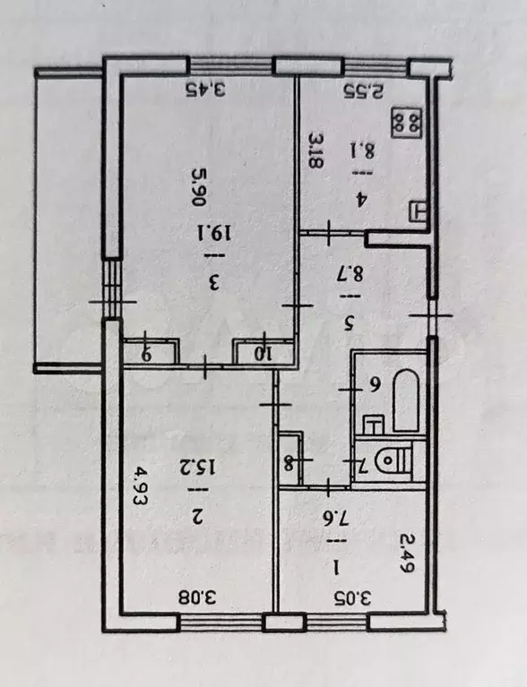 3-к. квартира, 63,7 м, 4/4 эт. - Фото 0