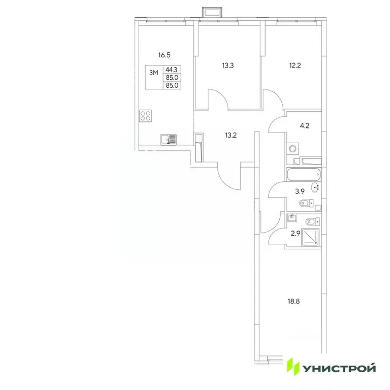 3-к кв. Свердловская область, Екатеринбург Вторчермет жилрайон,  (85.0 ... - Фото 0