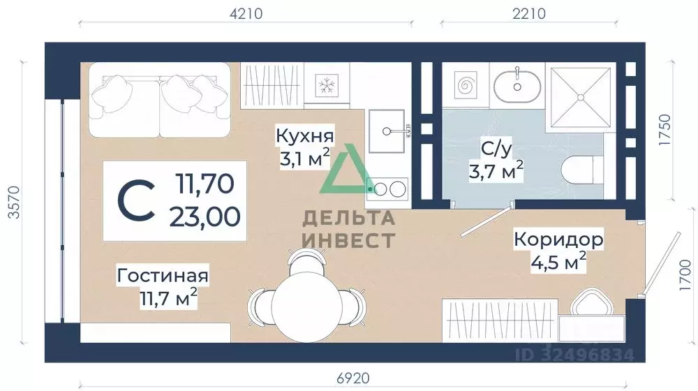 Студия Башкортостан, Уфа ул. Менделеева, 137 (22.8 м) - Фото 2