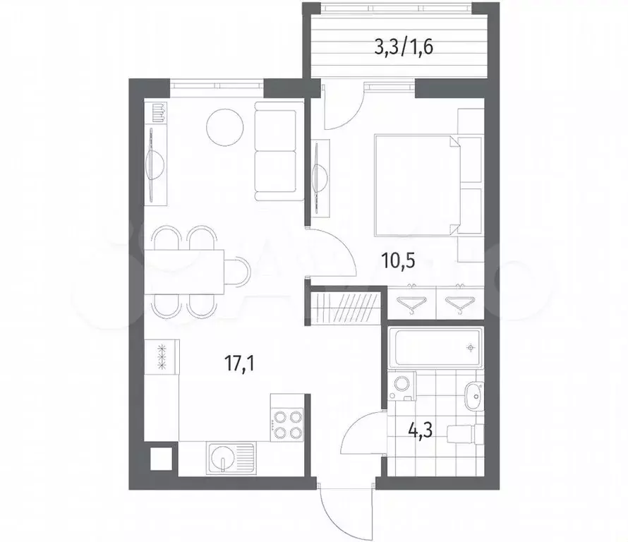 1-к. квартира, 37,3м, 1/5эт. - Фото 1