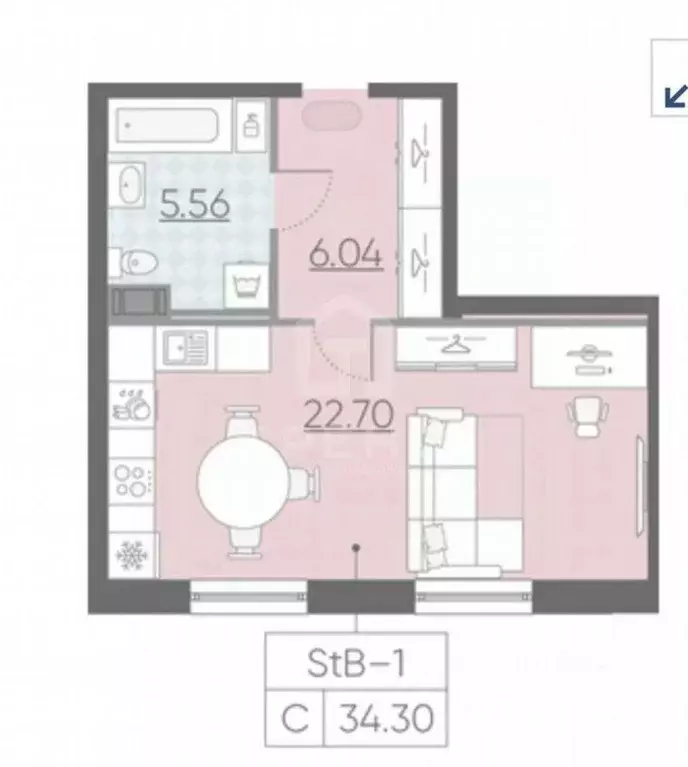 Студия Санкт-Петербург Московское ш., 3к5 (34.0 м) - Фото 2