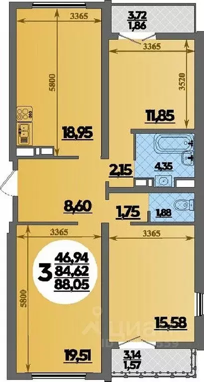 3-к кв. Краснодарский край, Новороссийск Город у Моря жилой комплекс ... - Фото 1