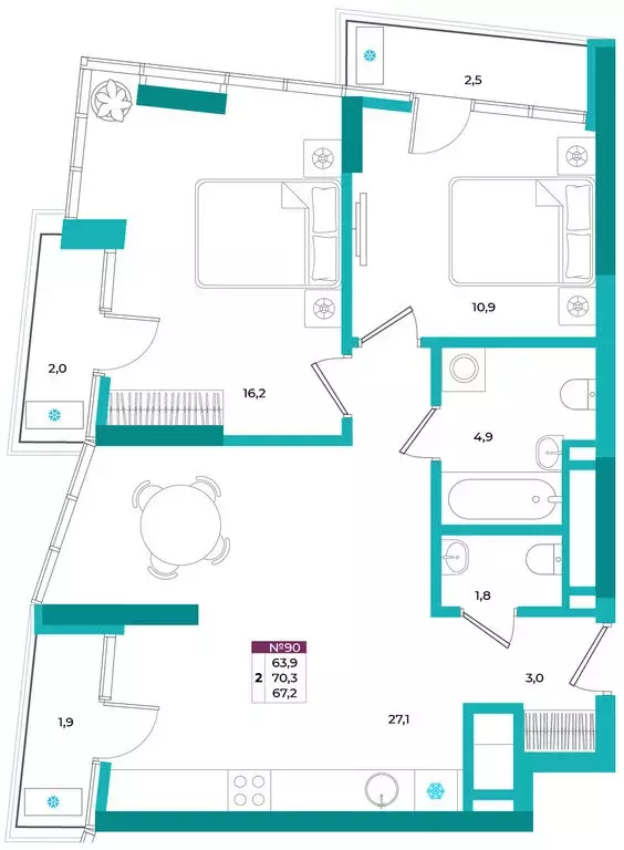 2-комнатная квартира: Симферополь, жилой комплекс Омега (67.2 м) - Фото 1