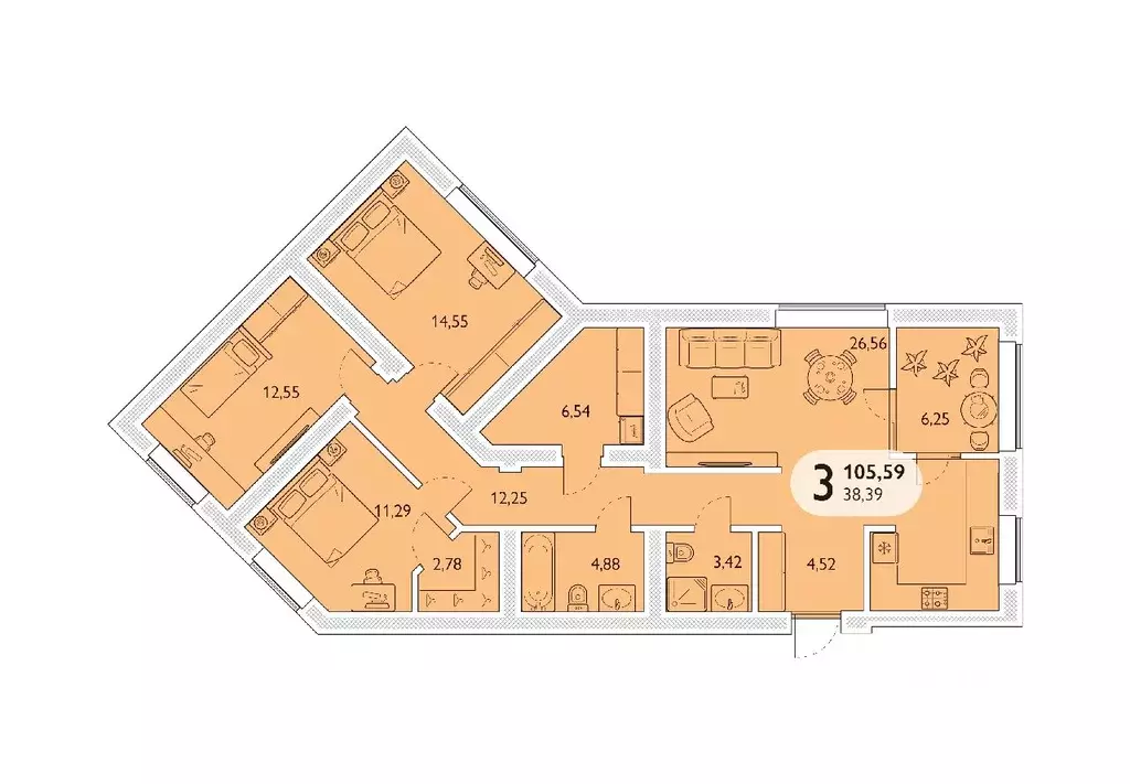 3-к кв. Брянская область, Брянский район, пос. Мичуринский, ... - Фото 1