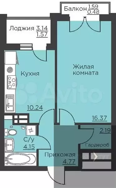 1-к. квартира, 39,8 м, 8/18 эт. - Фото 0