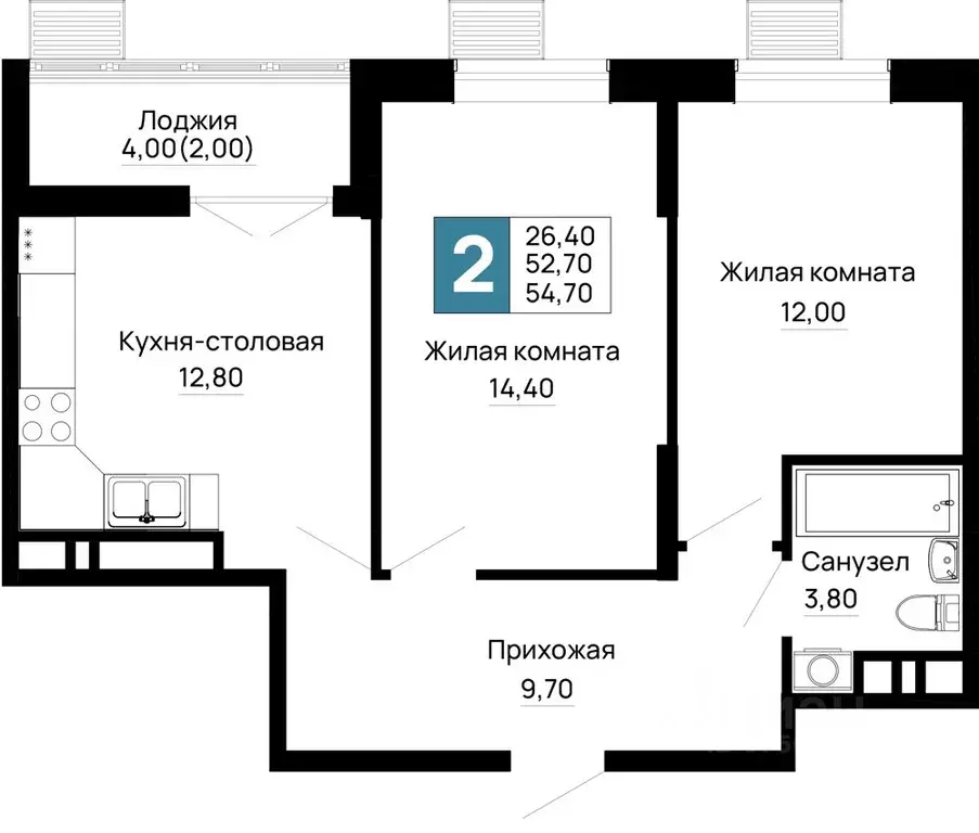 2-к кв. Адыгея, Тахтамукайский район, Яблоновский пгт  (54.7 м) - Фото 1