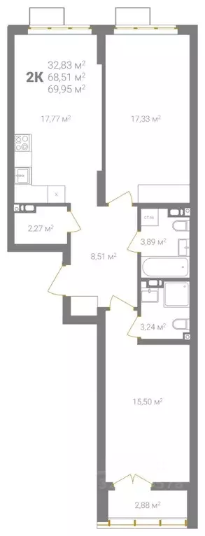 2-к кв. Нижегородская область, Нижний Новгород Ветеринарная ул. (69.95 ... - Фото 2