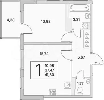 1-к. квартира, 39 м, 2/4 эт. - Фото 0