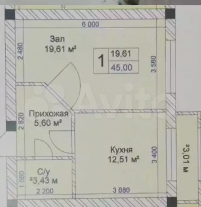 1-к. квартира, 45 м, 3/4 эт. - Фото 0