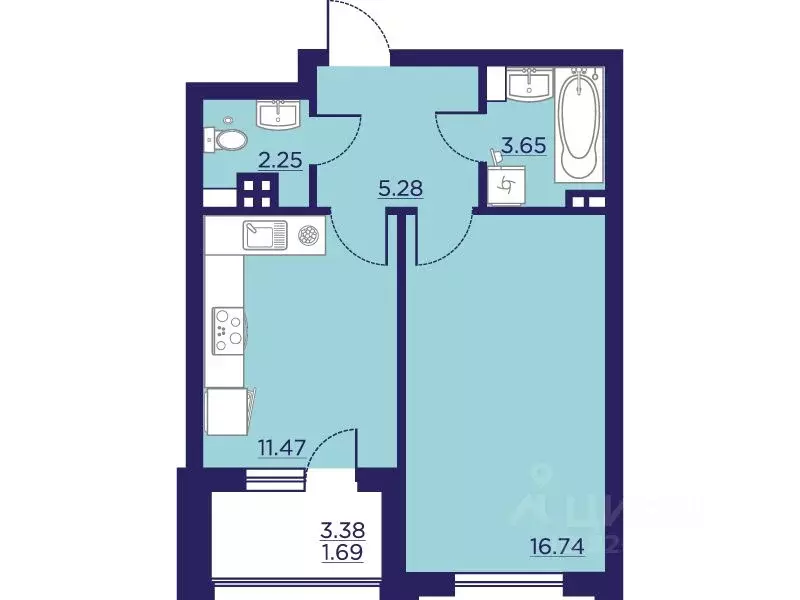 Студия Воронежская область, Воронеж Учхоз кв-л, Городские сады жилой ... - Фото 1