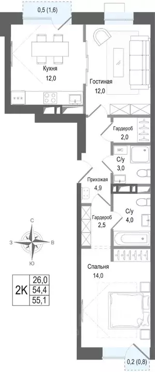 2-к кв. Московская область, Королев Первомайский мкр, Киноквартал ... - Фото 1