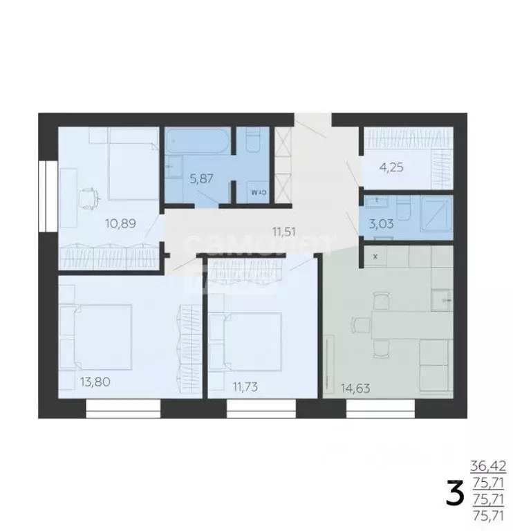 3-к кв. Липецкая область, Липецкий муниципальный округ, с. Ленино ул. ... - Фото 2