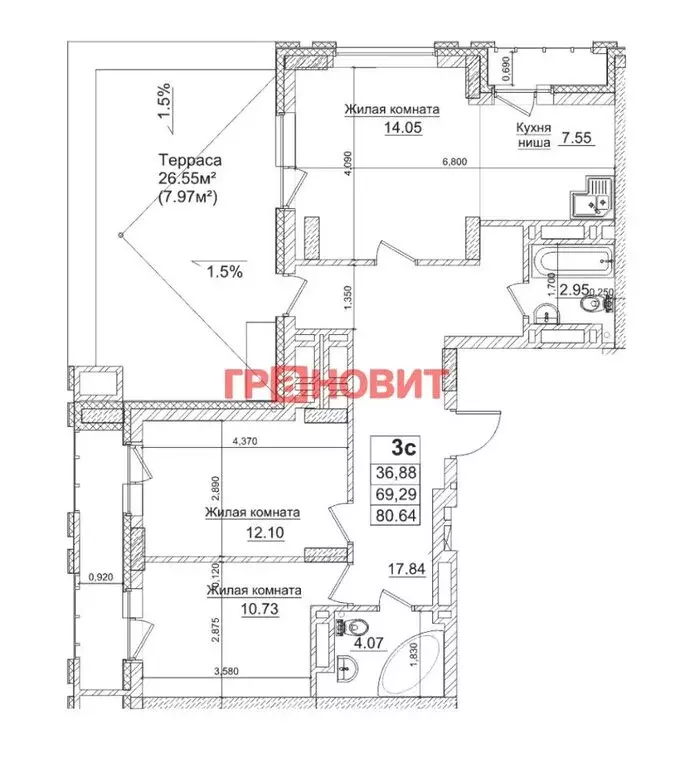 3-комнатная квартира: Новосибирск, Фабричная улица, 65/1 (80 м) - Фото 0