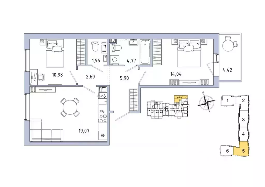 2-к кв. Ленинградская область, Гатчина Въезд мкр,  (60.65 м) - Фото 1