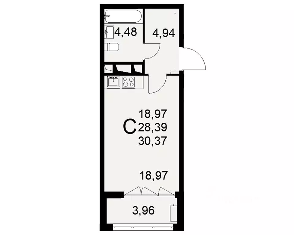 1-к кв. Тульская область, Тула ул. Федора Смирнова, 2к1 (30.37 м) - Фото 0