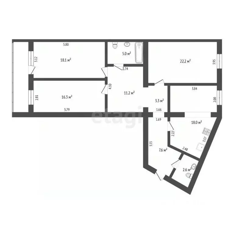 3-к кв. Тюменская область, Тюмень ул. Самарцева, 3 (104.0 м) - Фото 2