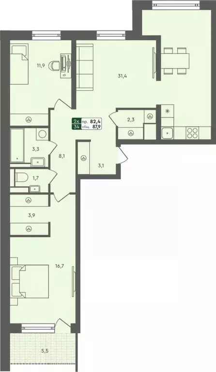 2-к кв. Курганская область, Курган Заозерный жилрайон, 6А мкр, 25/4 ... - Фото 0