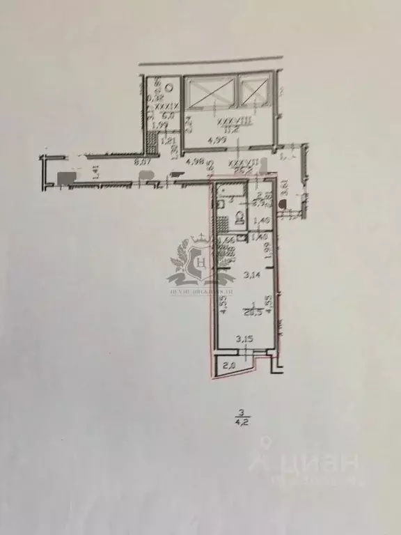 Студия Санкт-Петербург ул. Латышских Стрелков, 3 (28.6 м) - Фото 2