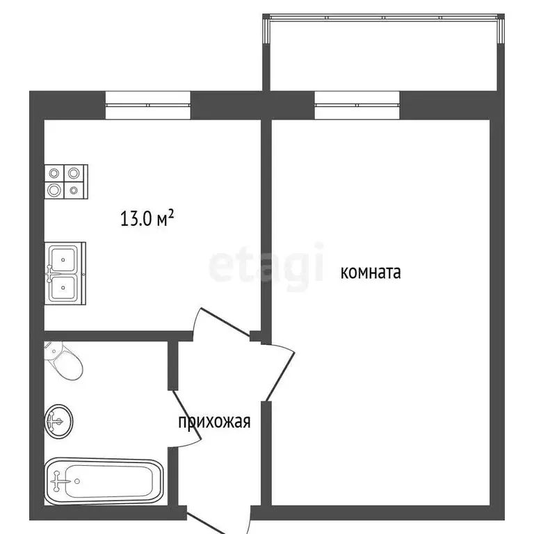Квартира, 1 комната, 37.2 м - Фото 1