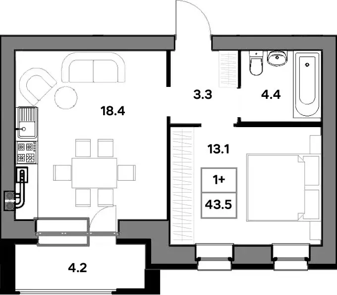 1-комнатная квартира: Ярославль, улица Шевелюха, 130 (43.5 м) - Фото 1