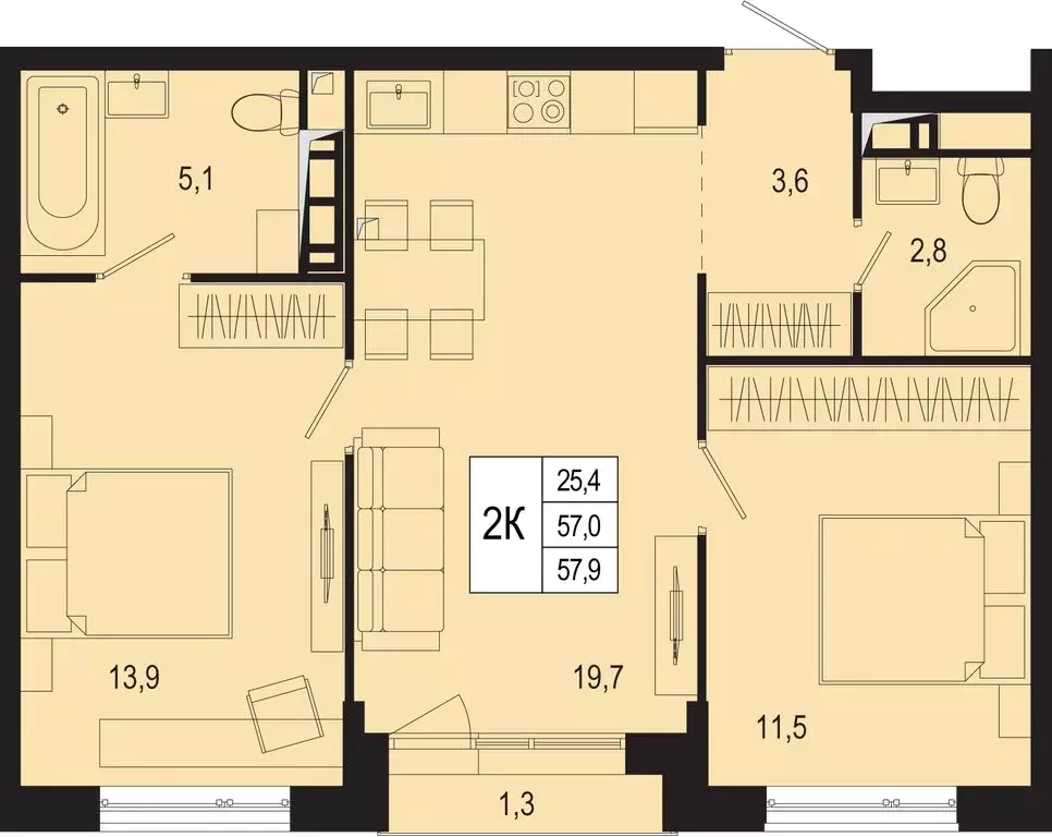 2-комнатная квартира: Московская область, городской округ Подольск, ... - Фото 1