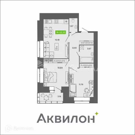 Продаётся 2-к квартира, 52.53 м - Фото 0
