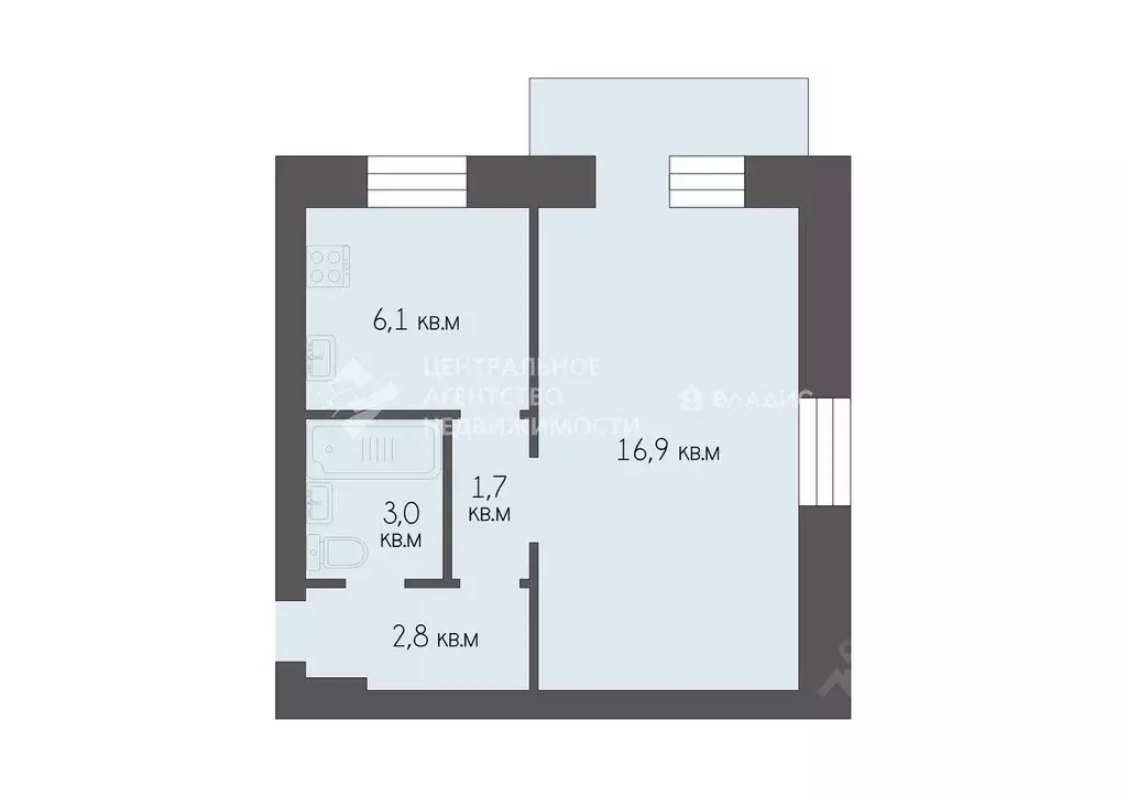1-к кв. Рязанская область, Рязань ул. Фридриха Энгельса, 7 (30.5 м) - Фото 2