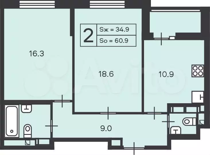 Аукцион: 2-к. квартира, 60,9 м, 9/13 эт. - Фото 0