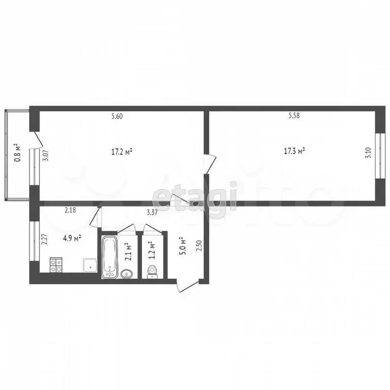 2-к. квартира, 47,6 м, 4/5 эт. - Фото 0