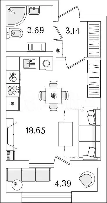 Квартира-студия, 27,7м, 8/23эт. - Фото 1