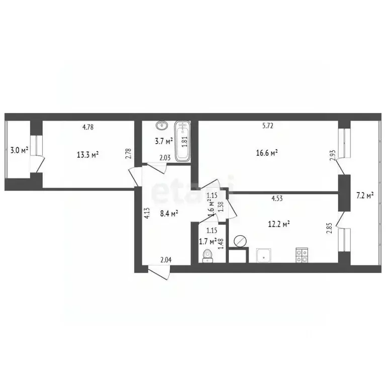 2-к кв. Самарская область, Самара пер. Юрия Павлова, 7а (57.5 м) - Фото 2