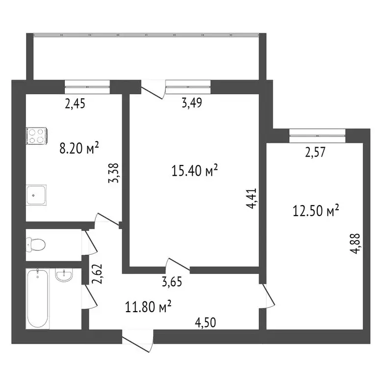 2-комнатная квартира: Тюмень, Широтная улица, 148к1 (52 м) - Фото 1