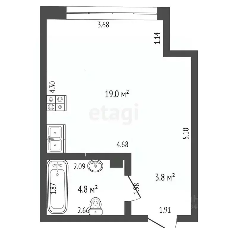Студия Тюменская область, Тюмень ул. Виктора Тимофеева, 9 (27.6 м) - Фото 1