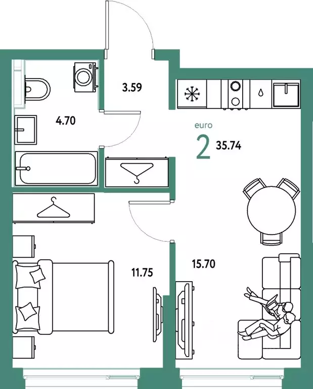 2-к кв. Свердловская область, Екатеринбург ул. Шефская, 28А (35.74 м) - Фото 1