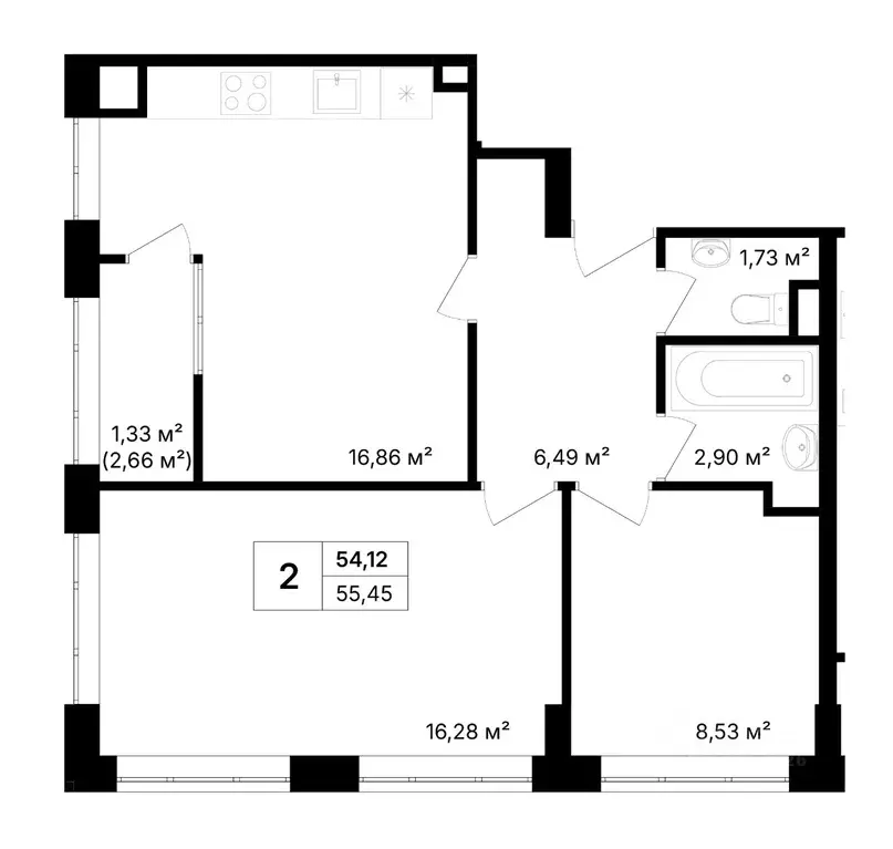 2-к кв. Крым, Щелкино Ленинский район, 2-й мкр,  (54.12 м) - Фото 1