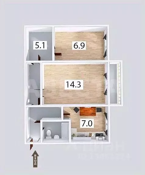 2-к кв. Омская область, Омск ул. Химиков, 46 (45.6 м) - Фото 2