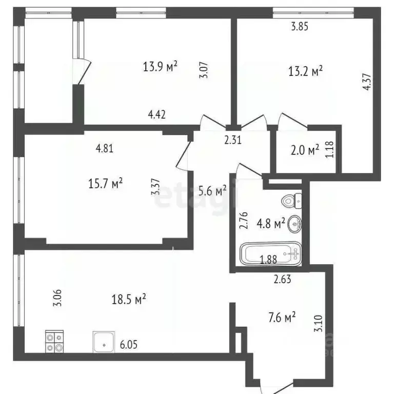 3-к кв. Москва бул. Скандинавский, 19 (81.3 м) - Фото 1