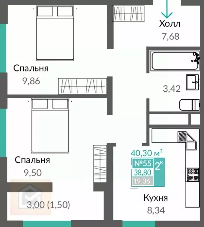 2-к кв. Крым, Симферополь просп. Александра Суворова, 15к2 (40.43 м) - Фото 0