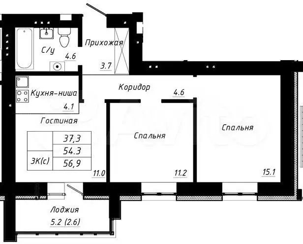 3-к. квартира, 56,9 м, 6/10 эт. - Фото 1