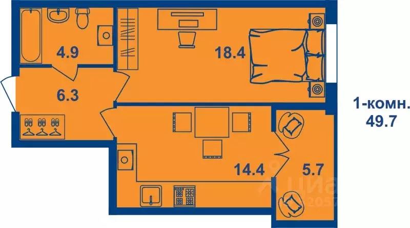 1-к кв. Костромская область, Кострома Магистральная ул., 71 (49.3 м) - Фото 1