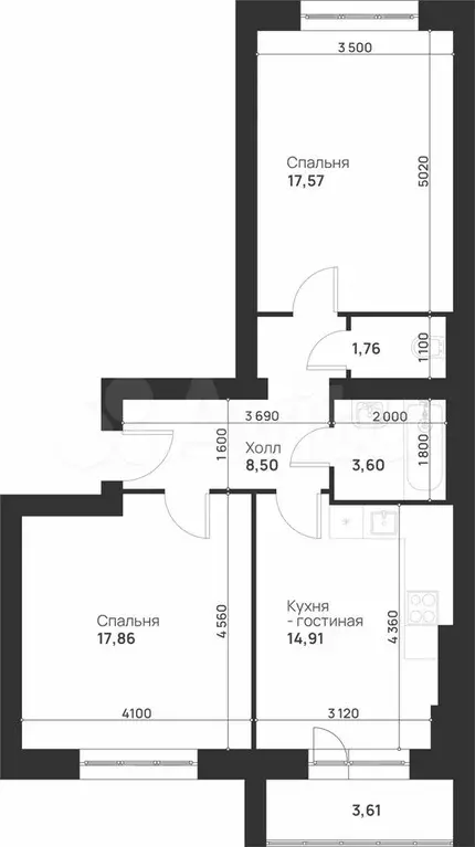 2-к. квартира, 67,8 м, 5/5 эт. - Фото 1