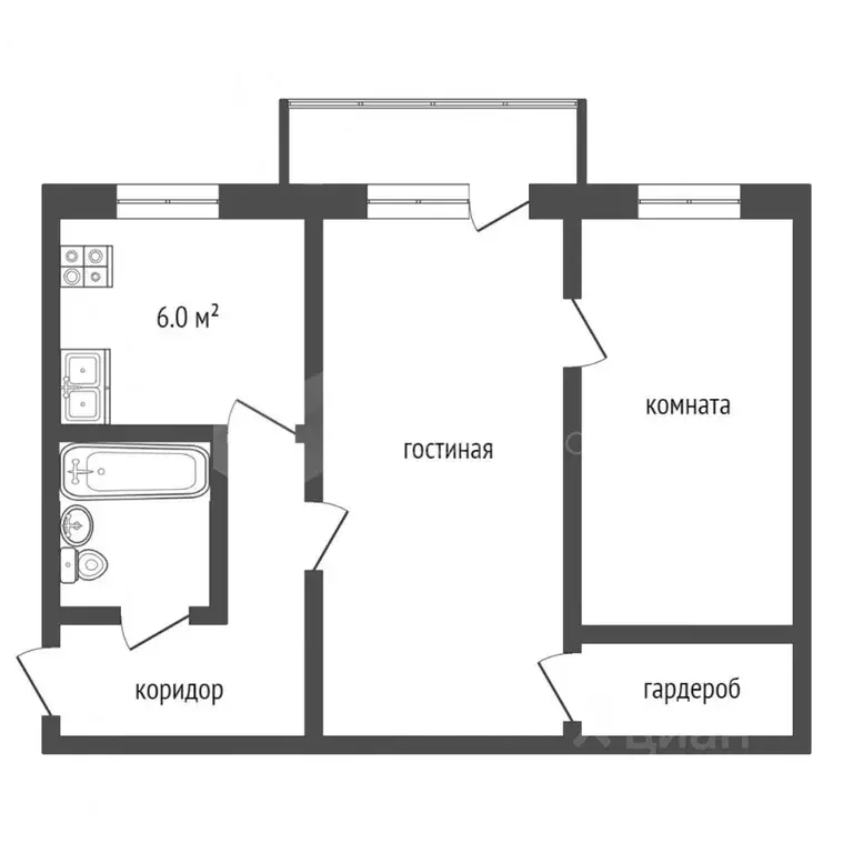 2-к кв. Тюменская область, Тюмень ул. Хохрякова, 80 (44.0 м) - Фото 1