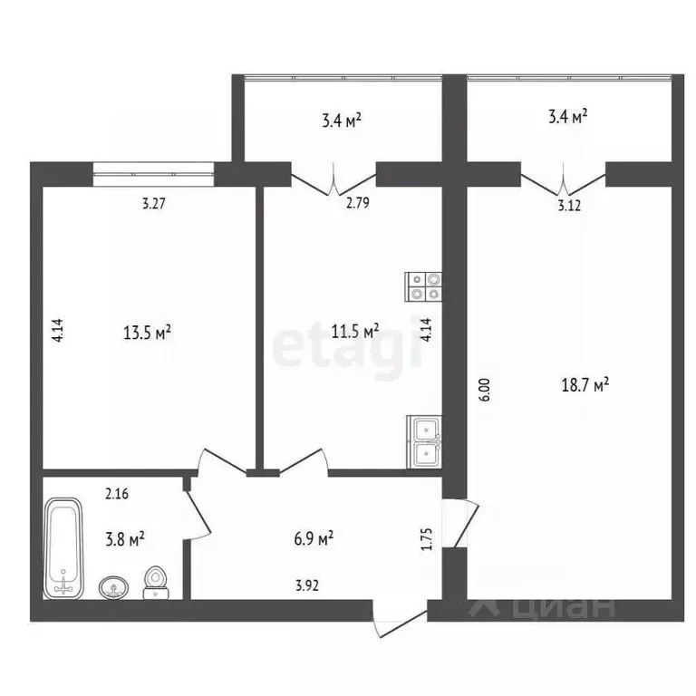 2-к кв. Ярославская область, Тутаев ул. В.В. Терешковой, 13А (55.9 м) - Фото 2