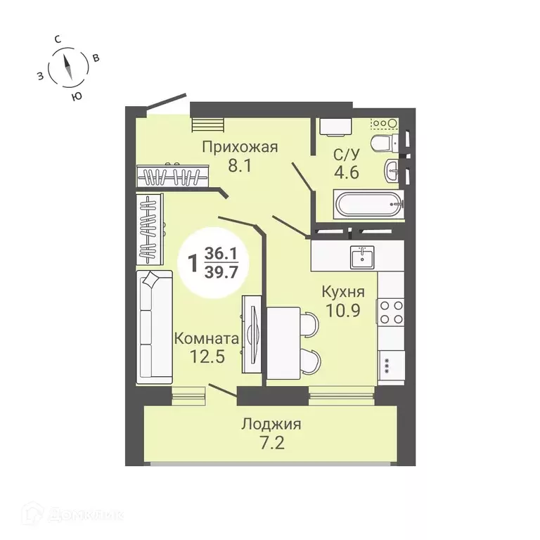 Продаётся 1-к квартира, 39.7 м - Фото 0
